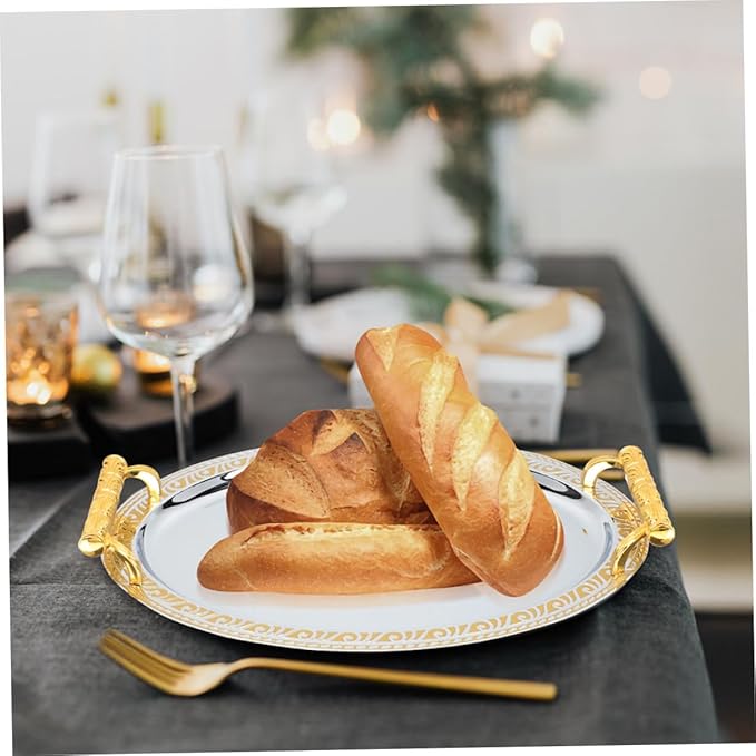 Garneck Stainless Steel Tray Handles Two Serving Tray for Food European Style Dessert Serving Dish