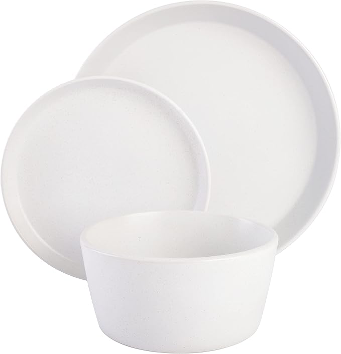 Gibson Soho Lounge Sofia Coupe Stoneware Dinnerware Set, Service for 4 (12pcs), White w/Speckle