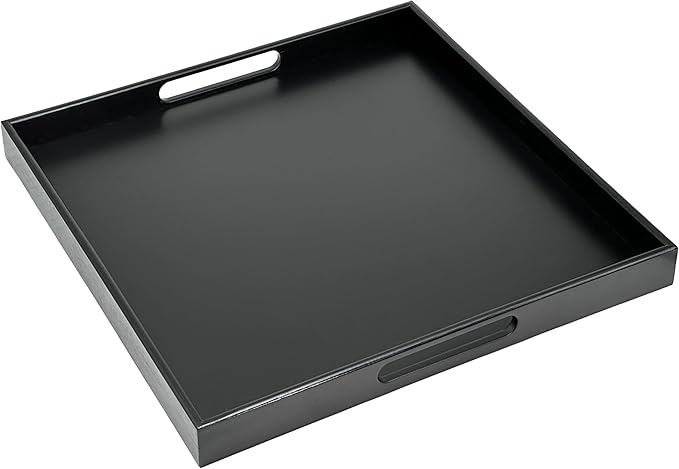 Bam & Boo 20" x 20" x 2" Square Natural Bamboo Ottoman Tray with Handles, Black