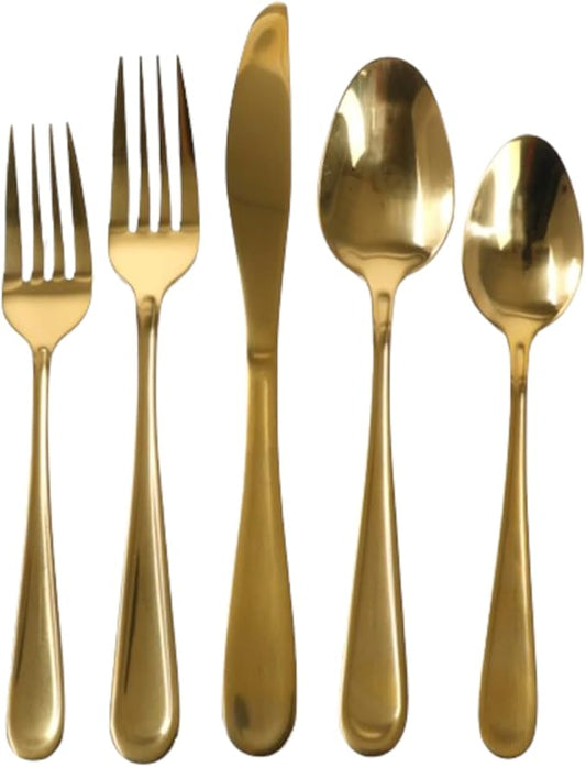 Gibson Home Ravidia Gold Heavy Gauge Flatware Cutlery Silverware Set 20 Pieces, Stainless Steel Colorful Utensils, Tableware Set Service for 4