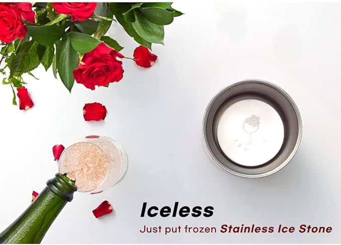 Wine Chiller Bucket with Stainless Ice Stone - Wine Gifts Set of 750ml wine ice bucket cool up to 5 hours - Insulated double walled champange bucket for single bottle(Rose Gold)