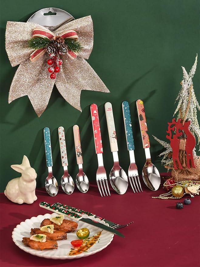 Stainless Steel Flatware serving set,Home Kitchen Eating Tableware Set,Dishwasher Safe,For Home Kitchen Restaurant Hote 4/16/24 Pieces Silicone Stainless Steel 304 Cutlery, Forks And Spoons Set Christ