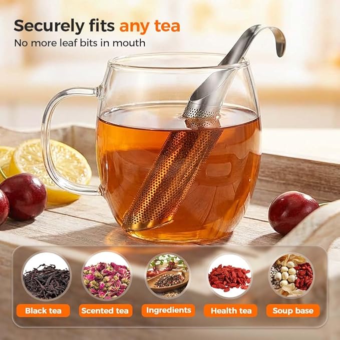 Kruggo Stainless Steel Tea Strainer, 2026 Upgrade Fine Holes Tea Diffuserfor Loose Tea Leaf, with Hanging Hook Handle, Tea Strainer for Office, Home, Travel (3PCS)