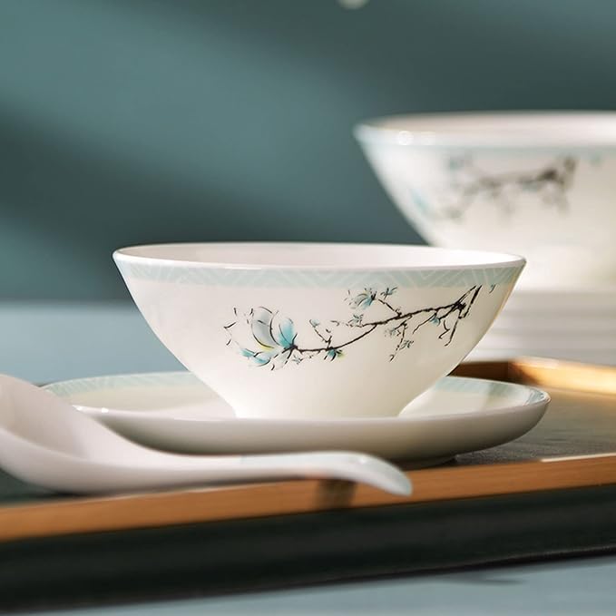 Elegant Dinnerware Set, Service for 4/6/8 People, Porcelain Sets, Ceramic Dinner Sets with Dishes/Plate/Bowl, Lead-Free Tableware, Dishwasher & Microwave Safe,48 P, White