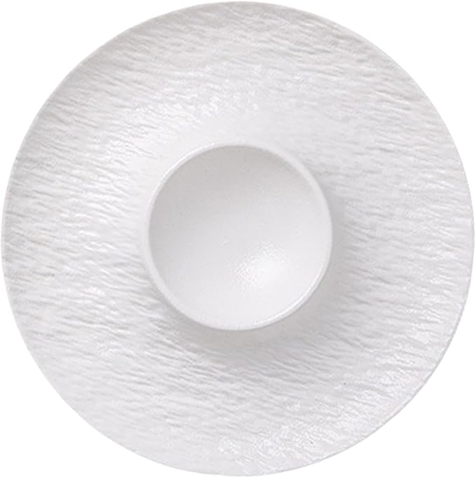 Ceramic Divided Snack Plate with Dipping Saucer, Serving Platter for Dumplings, Fried Chicken, Appetizers, Tacos- White