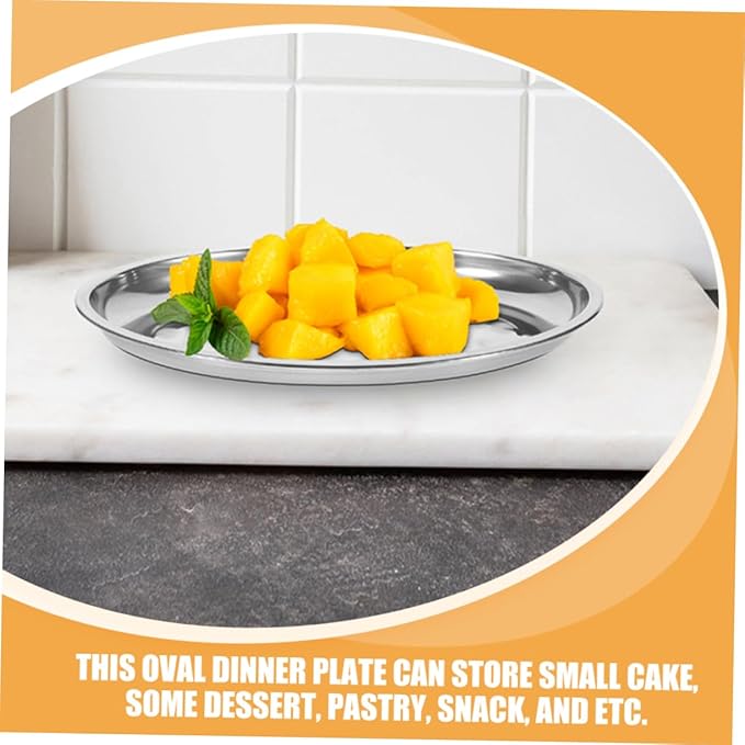 PRETYZOOM 2pcs Oval Pastry Plate Stainless Steel Serving Trays for Food Fruit and Breakfast Dishwasher Safe