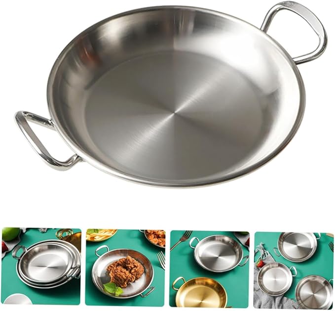 Garneck Dinner Plate Stainless Steel Seafood Pot Plate Handles Multifunctional Serving Tray Silver Plated
