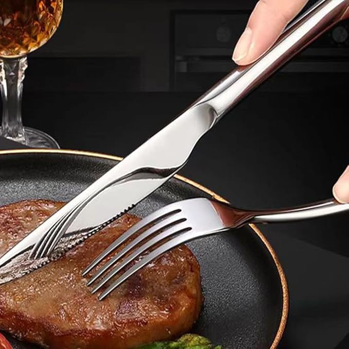 12 Pcs Flatware Cutlery Set for 4 Stainless Steel Serving Utensils Set for Parties Silver Large Flatware Spoons Forks Dinner Knives for Home Restaurant Wedding