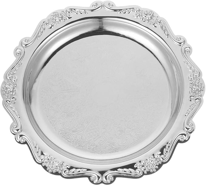 Vintage Decorative Serving Tray - Small Metal Jewelry Dish - 9. 84-inch Metal Jewelry Display Tray - Ornate Snack Appetizer Platter - Round Party Food Display Plate - Vanity Tabletop
