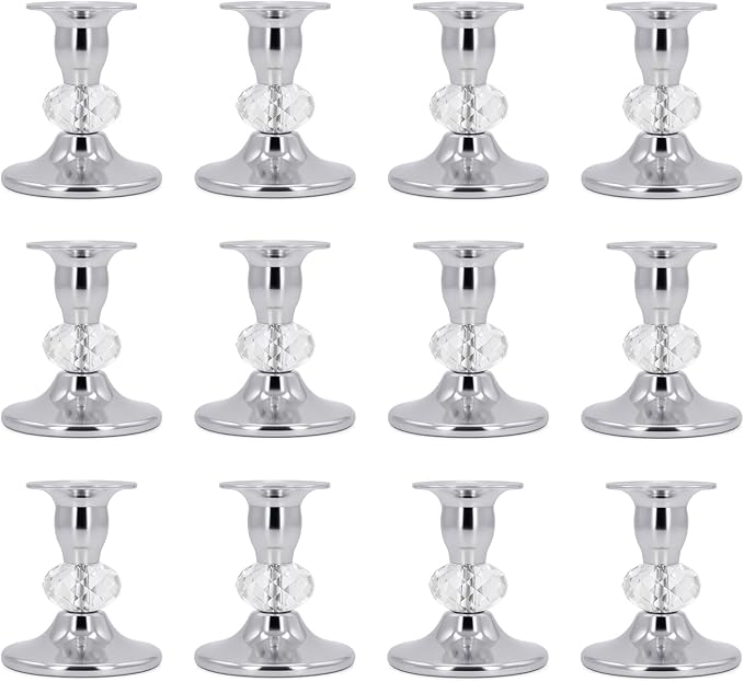 Candlestick Holders Taper Candle Holders, Candle Stick Candle Holder for Table Centerpiece, Wedding Reception, Festive Christmas Mantel Decoration or Home Decor(Silver, 6 Sets(12 Pcs))