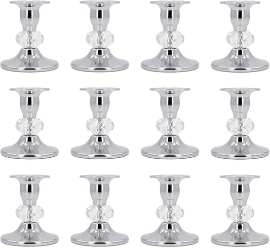 Candlestick Holders Taper Candle Holders, Candle Stick Candle Holder for Table Centerpiece, Wedding Reception, Festive Christmas Mantel Decoration or Home Decor(Silver, 6 Sets(12 Pcs))