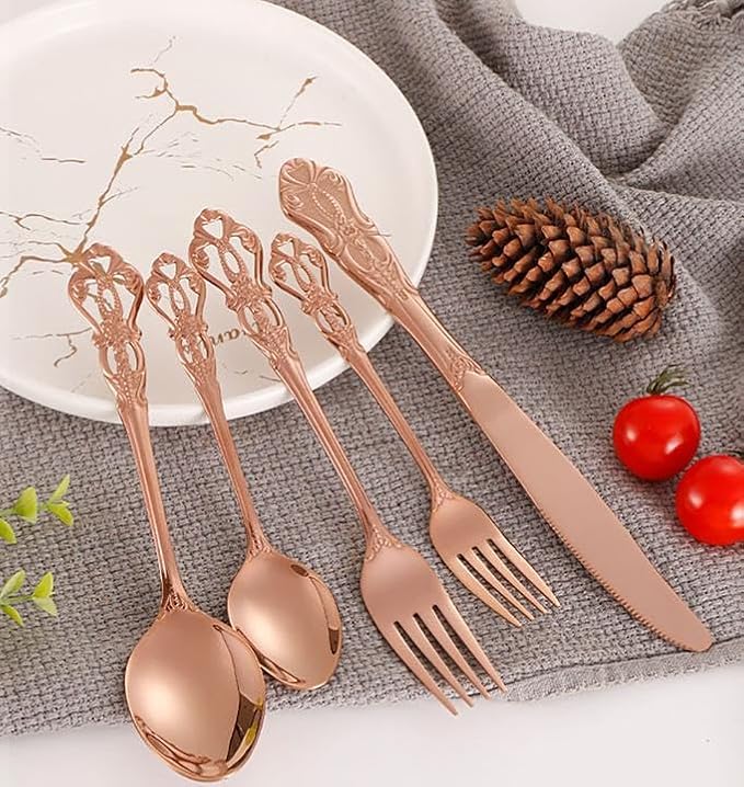 Dinnerware 18/10 Stainless Steel Flatware Set Palace Flower Carved 2 Set Total 10 Pieces,Dishwasher Safe