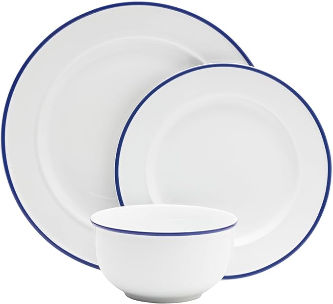 Everyday White by Fitz and Floyd Bistro Blue Band 12 Piece Dinnerware Set, Service for 4