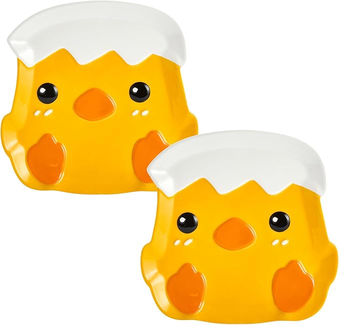 Bico Easter Chicken Hand-Painted 3D Ceramic Appetizer Plates, Set of 2, 8 Inch, Microwave & Dishwasher Safe