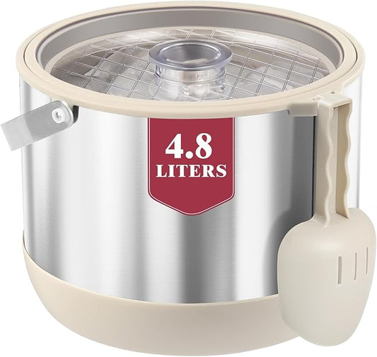 5QT/4.8L Insulated Ice Bucket for Parties, Large Capacity Double-Wall Beverage Bucket with Scoop & Lid for Champagne, Wine, Cocktail (White)