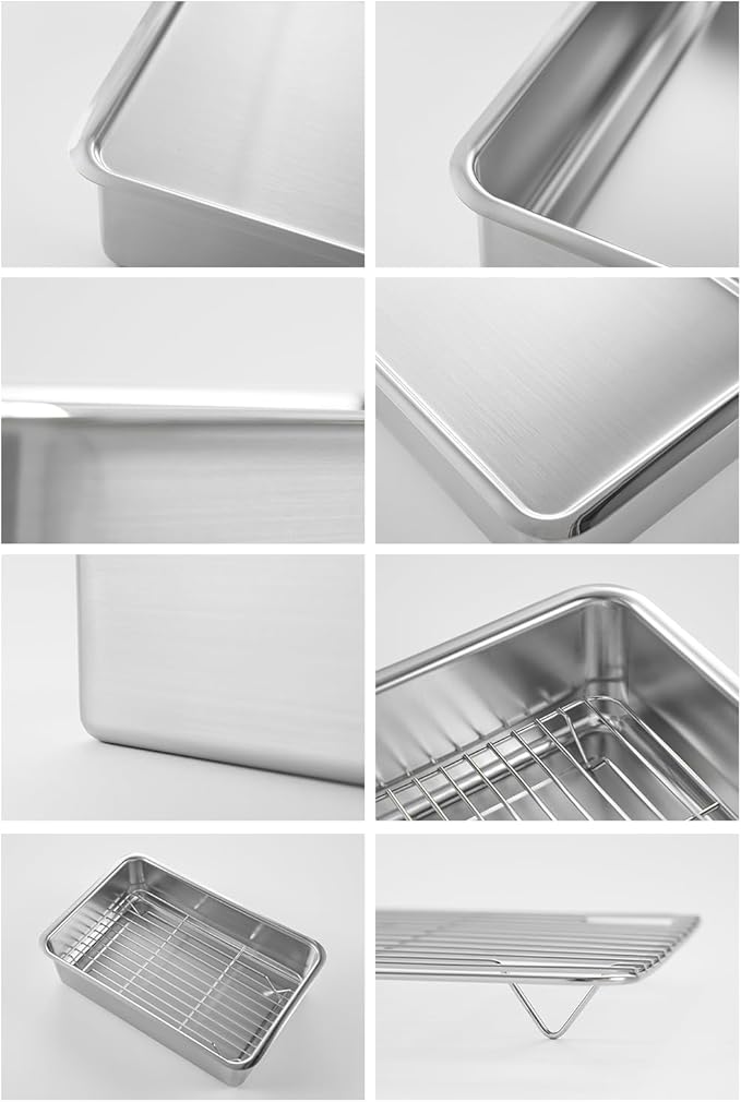 BLoCK Low 3PCS Set Stainless Steel Food Storage Containers with Lids and 2 Nets Hotel Pan Kitchen Appliances Dishwasher Safe Premium South Korea