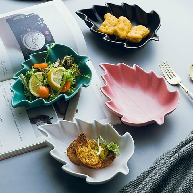 FAREWELL Dipping Bowls Leaf Shape Soy Sauce Dish Ceramic Soy Sauce Dish Appetizer Plate Condiment Sauce Bowl Salad Dessert Snack Appetizer Or Serving Condiment Appetizer Bowls (Color : B)