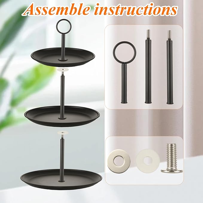 2 Pack Black Cupcake Stands, Large Stainless Steel 3 Tier Serving Tray, Tiered Dessert Stand Cup Cake Tower for Party, Birthday, Wedding