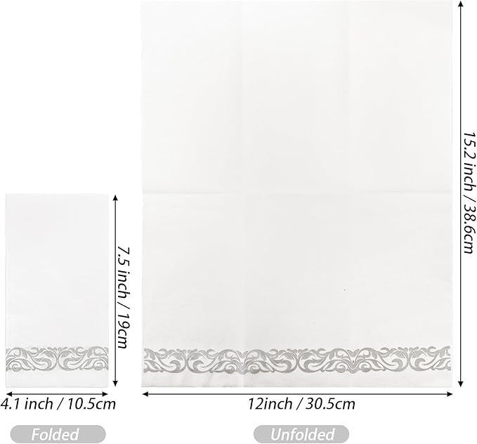 Foraineam 100-Pack Soft Texture Paper Hand Towels Disposable Decorative Paper Hand Napkins - Silver Floral Paper Guest Towels