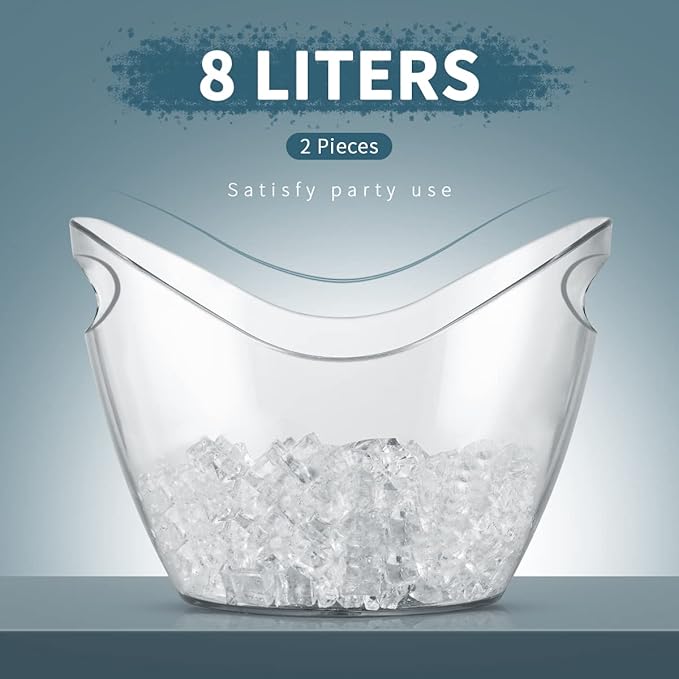 Ice Bucket Parties Wine Bucket Plastic Clear Acrylic For 8 Liter Plastic Tub Perfect for 5 Champagne, Wine or Beer Bottles(2 Pieces,8 Liter)