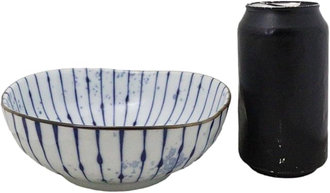 Ebros Gift Artistic Blue Waves Fubuki Tokusa Made In Japan Dinnerware Serveware Kitchenware Set Asian Japanese Restaurant Supply (Pack Of 6 Round Flair Medium Shallow Bowls 20oz)