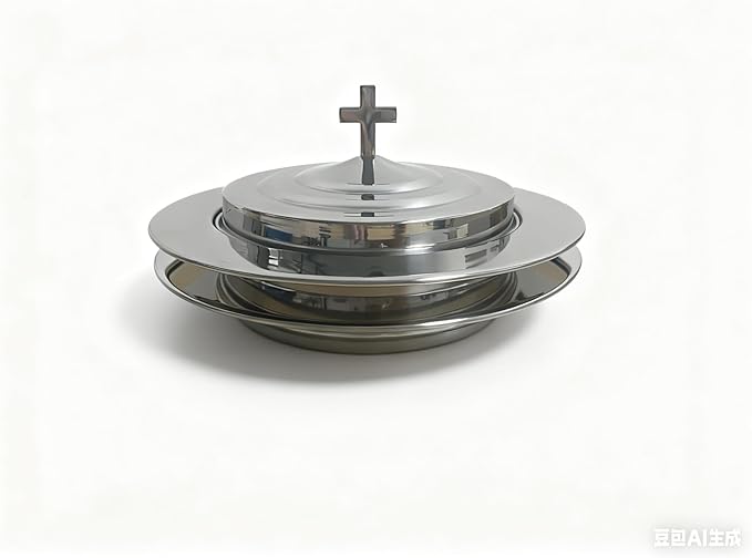 Polished Steel 2 PCS Communion Bread Plate with Cover for Churches,Stackable Communion Bread Tray Plates with Lid, 2 Stacking Communion Plate & 1 Bread Plate Lid