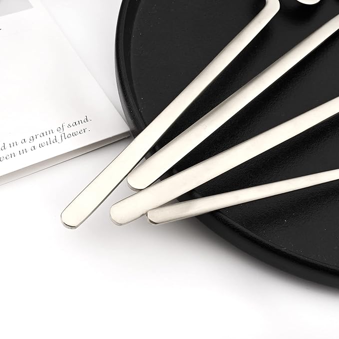 24-Pieces Hangable & Cute 18/10 Stainless Steel Flatware Set, Matte Cutlery Set Kitchen Dinnerware Include Knife/Fork/Spoon/Teaspoon Service for 6, Silver
