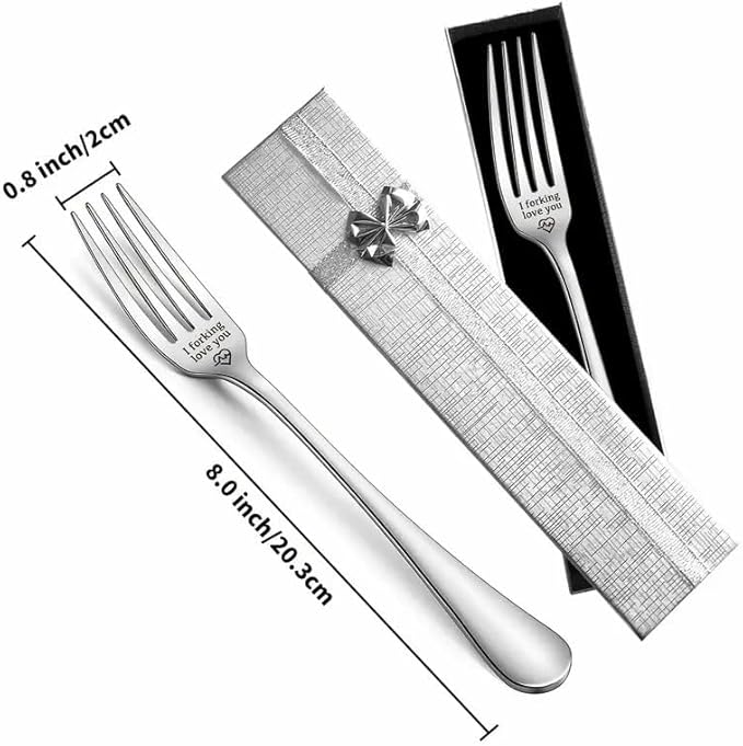 Engraved Ice Cream Spoon Gifts for Couple on Anniversary, 2 Pcs Personalized Coffee Spoon Stainless Steel, Couple Gifts for Him and Her on Valentines Day (Forks, i Forking Love You-2)