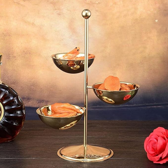 Stainless Steel Tiered Tray 3 Tiers Decorative Tray Dessert, Fruit, Buffet, Display, Serving Tray, Suitable for Parties, Weddings, and Home Decoration(Gold)-Gold