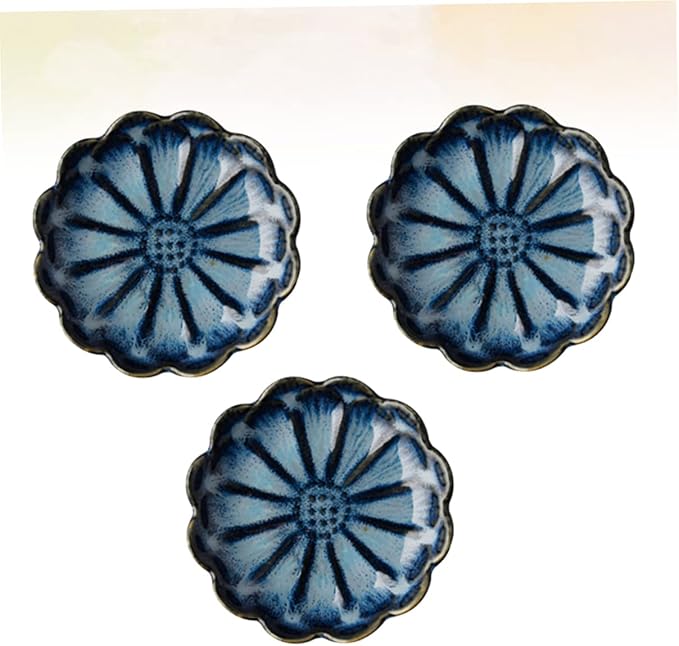 Veemoon Sunflower Shaped Seasoning Plates Dish Bowl Set of 3 Japanese Ceramic Plate for Dipping