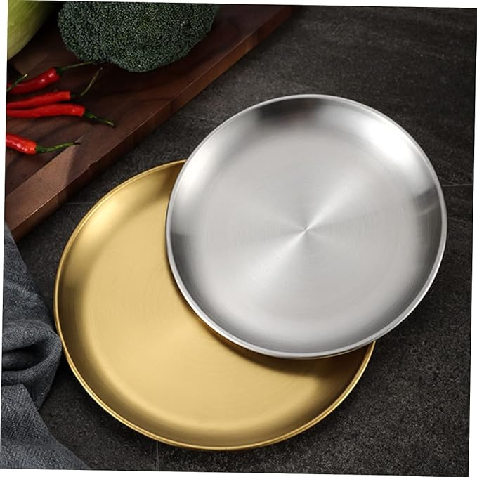 GLEAVI Compact Round Tray Stainless Steel Fruit Serving Plate Kitchen Supplies