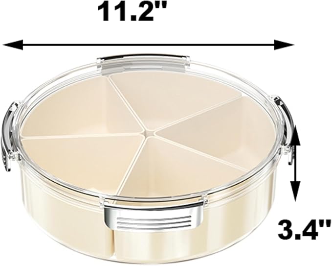 Beige Silver Round Plastic Divided Serving Tray with Lid, 5 Compartments Snack Tray Serving Platter for Biscuits, Fruit, Veggie, Candies and Hot Pot1