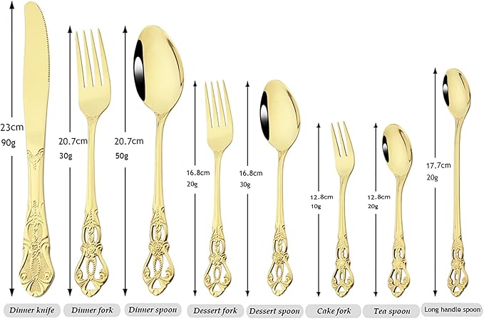 Elegant 32-Piece (4 Set) Retro Flatware Set, Stainless Steel Cutlery Set - Complete Eating Tableware Serving Set, Dishwasher Safe, Shiny Mirror Polish (Champagne)
