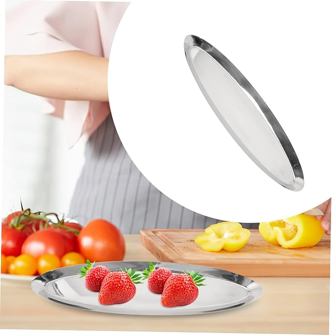 OUNONA Stainless Steel Oval Serving Tray Elegant Food Storage Plate Metal Towel Tray for Snacks Fruits Desserts for Parties Home and Restaurants