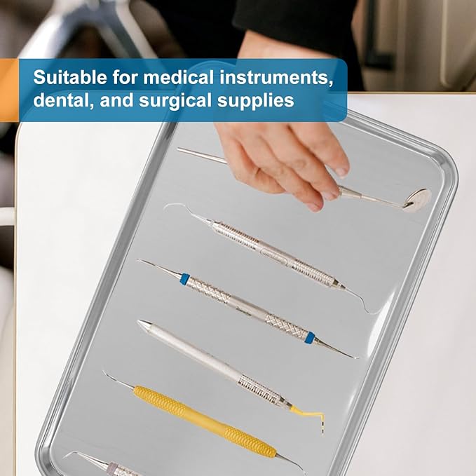 10 Pack Rectangle Stainless Steel Surgical Tray, 9 x 5.83 Inch Surgical Trays, Stainless Steel Medical Trays for Lab Instruments Organizer, Lab, Tattoo, Dental