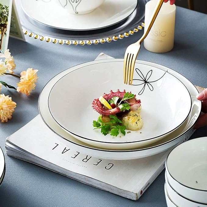 Dinnerware Set Dinner Party Tableware Service Set 60-Pieces Porcelain White Dinnerware Sets - Dinner Plates and Bowls Sets, Ceramic Dishes Set Service for 8/10/12, Creative Dinner Plates(56Pcs)