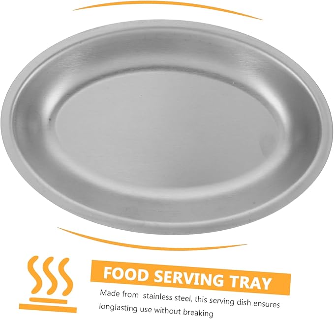 Cabilock Stainless Steel Oval Serving Tray for Fish Appetizers Desserts and Snacks Elegant Design for Home and Outdoor Use and Lightweight Silver Platter
