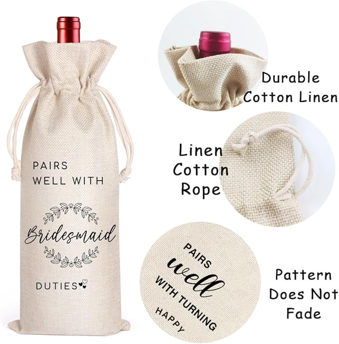 LANBAIHE Pairs well with Bridesmaid Duties, Bridesmaid Proposal Wine Bag, Bridal Party Gifts Wine Bag, Bridal Shower, Engagement, Wedding