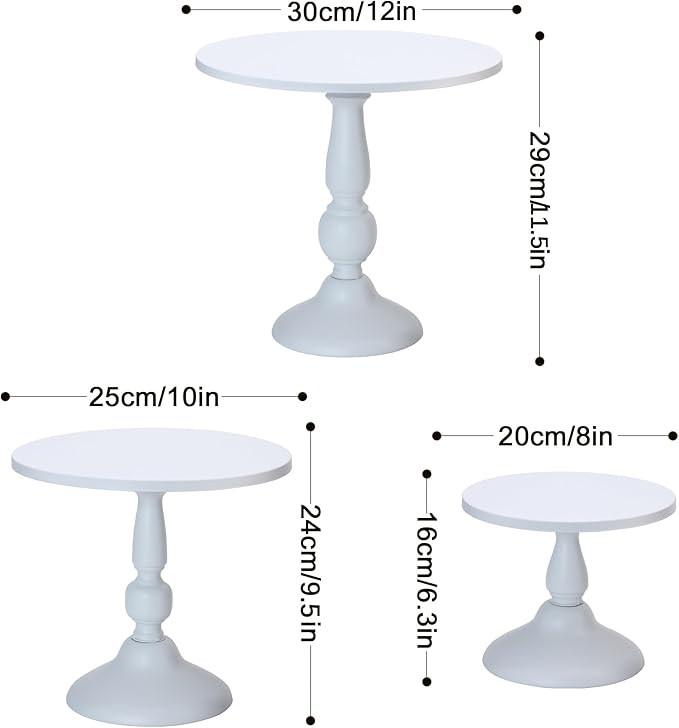 Set of 3 White Cake Stands, Metal Round Cake Holder Dessert Pie Pizza Display Stand 8" 10" 12" Serving Tray Decoration for Wedding Celebration Party Birthday Baby Shower