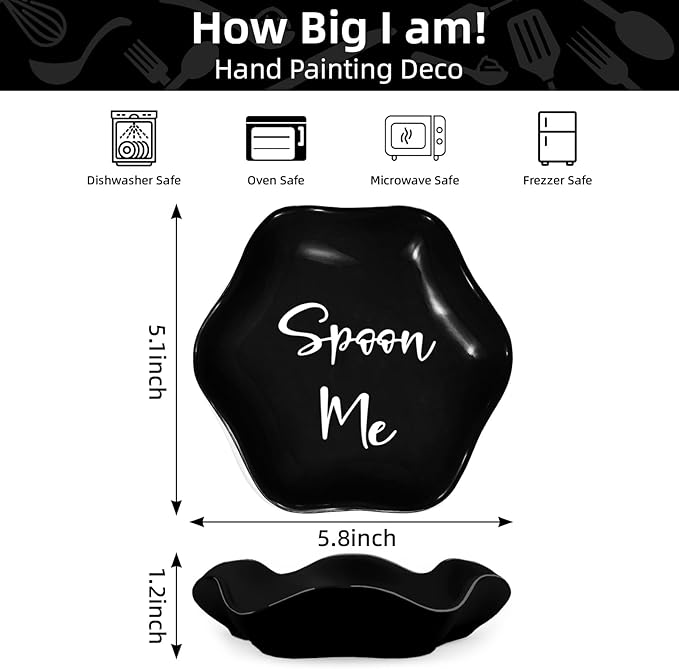 Funny Ceramic Spoon Rest for Kitchen Counter Stove Top, 5.8 Inch Heat-Resistant Utensil Holder for Cooking, Spoons, Ladles, Tongs, Cute Kitchen Decor, Housewarming Gift for Women Men (Black)