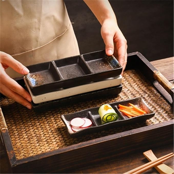 Appetizer Plates Ceramic Sauce Dish Sushi Plate Divide Meals Trays Beauty Flow Color Porcelain Tableware for Condiment(White)