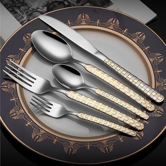 Stainless Steel Flatware serving set,Home Kitchen Eating Tableware Set,Dishwasher Safe,For Home Kitchen Restaurant Hote 5/20/30/40/50/60pcs Stainless Steel Cutlery Creative Water Cube Knife And Fork S