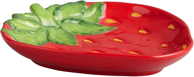Strawberry Plates Ceramic Appetizer Plates - Hand Painted Strawberry Figural Ceramic Plate for Salad, Cereal, Dessert or Dinner - Platos de Cocina - Creative Fruit Shape Stoneware Dish for Snacks