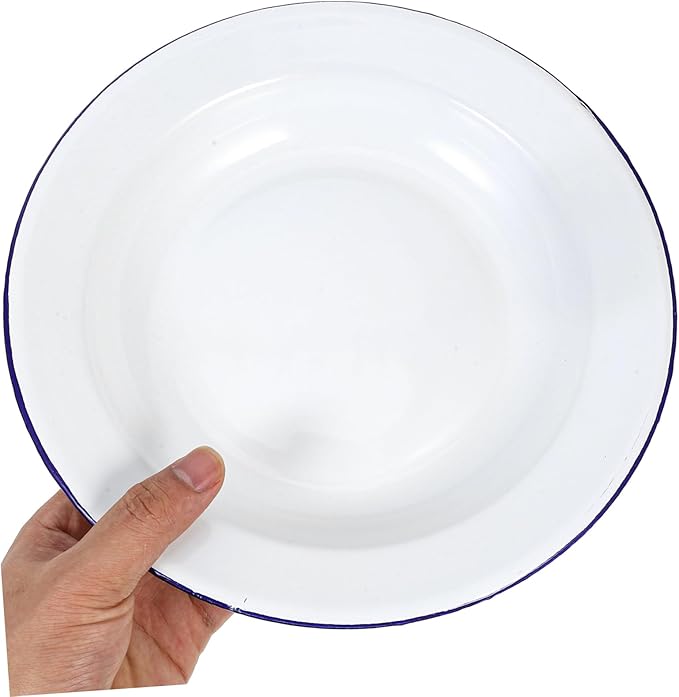 PRETYZOOM 4pcs Flat Rim Enamel Plates Scratch-Resistant Ceramic Dinnerware for Appetizers Desserts and Salads Vintage White Enamel Serving Dishes for Home and Outdoor Use