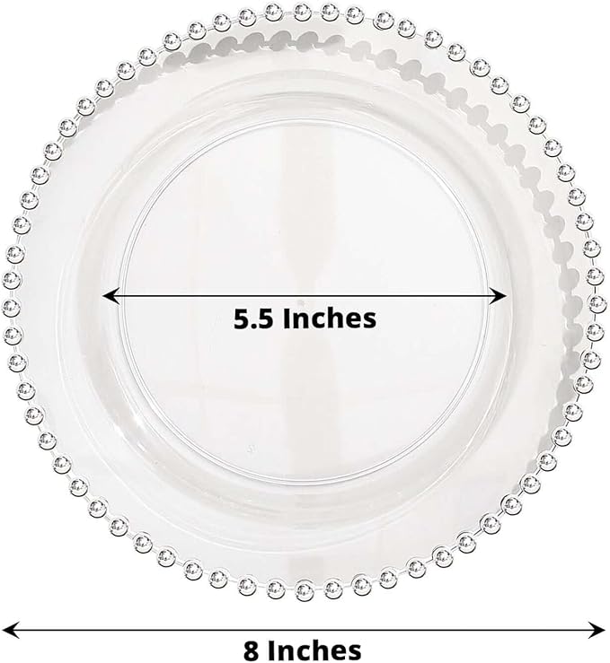 Efavormart 10 Pack | 8" Clear/Silver Beaded Rim Plastic Dinner Plates, Disposable Round Party Plates