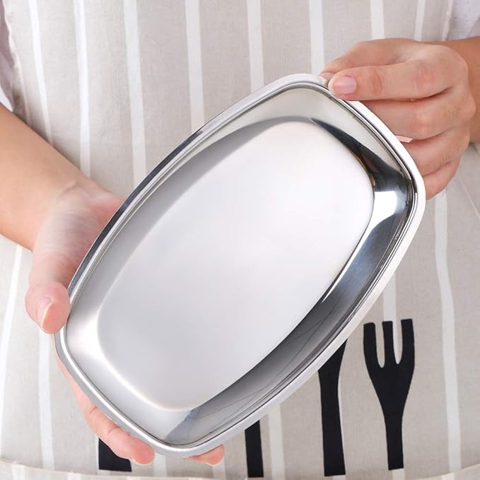Buyer star Silver 2PCS 7.12inch Stainless Steel Square Tray Fruit Trays Storage Tray Dish Plate Cosmetics Jewelry Decorative Organizer