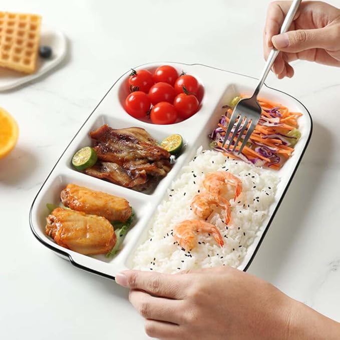 12inch Ceramic Divided Plate,4 Compartment Portion Control Plate,Reusable Bariatric Plate for Adults,White Dinner Plates for Daily Use,Dessert Plates for Balanced Meal