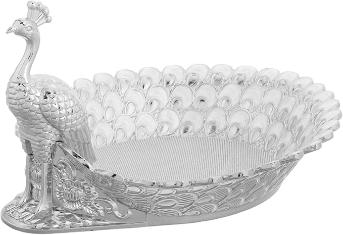 Mobestech Elegant Peacock-Themed Serving Tray Luxurious Metal Fruit Platter for Parties Decorative Storage Holder for Snacks and Desserts for Dining and Living Room Decor