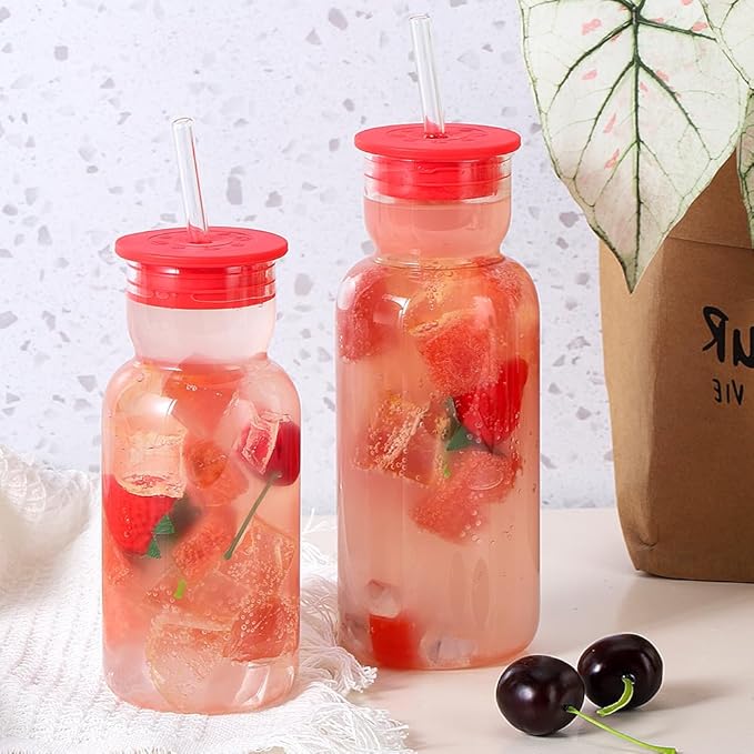 CWHHRN 17 oz Glass Cups with Lid and Straw, Glass Tumbler with Straw and Lid, Vintage Glassware for Whiskey Cocktail Beer Juice, Iced Coffee Cups with Lid (3 PACK)