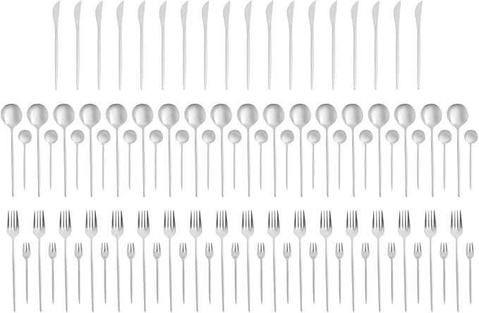 90 Pcs Cutlery Set, 410 Stainless Steel Kitchen Cutlery Set, Flatware Service Set for 18, Include Dinner Forks, Salad Forks, Dinner Spoons, Teaspoons, and Knives, Dishwasher Safe